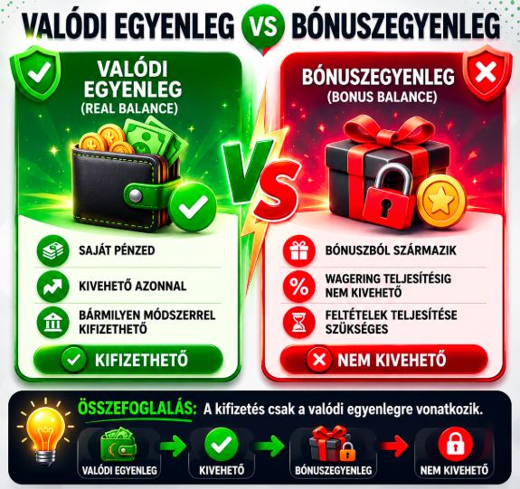 Valódi egyenleg és bónuszegyenleg különbsége kifizetésnél
