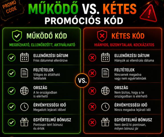 Működő és kétes Boabet promóciós kód jellemzői összehasonlítva.